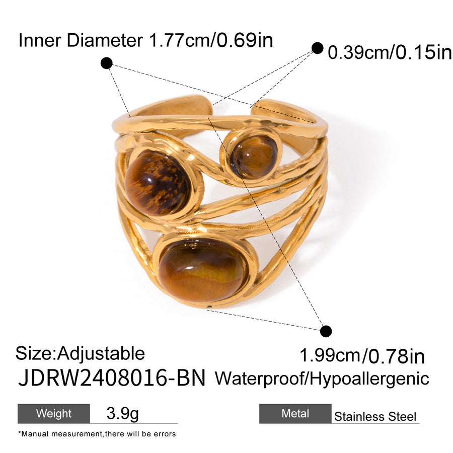 Natural Stone Stainless Steel Open Ring - Perfect for Pilates