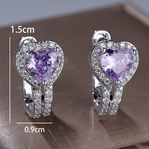 Classic Heart-shaped Hollow-out Ear Clips with Blue Diamonds