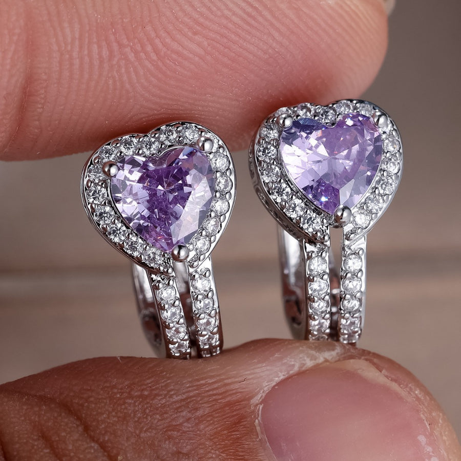 Classic Heart-shaped Hollow-out Ear Clips with Blue Diamonds