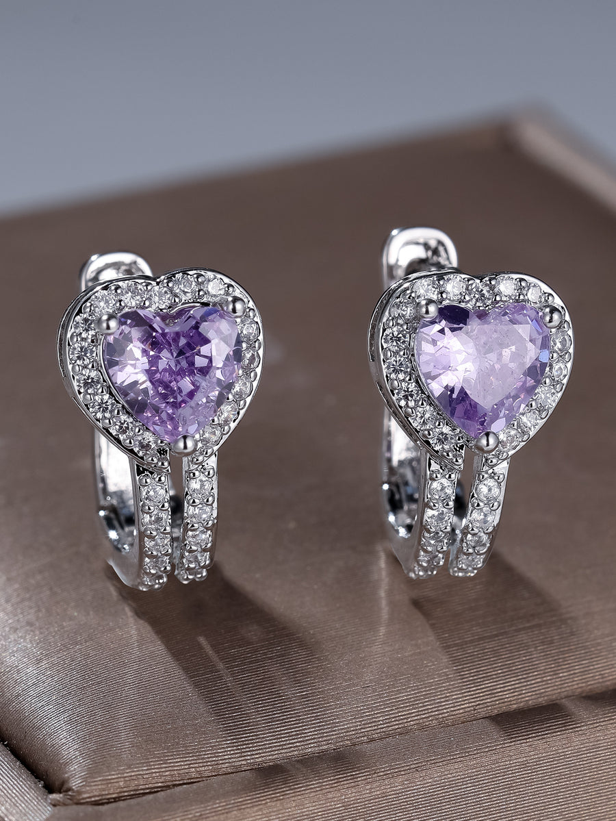 Classic Heart-shaped Hollow-out Ear Clips with Blue Diamonds