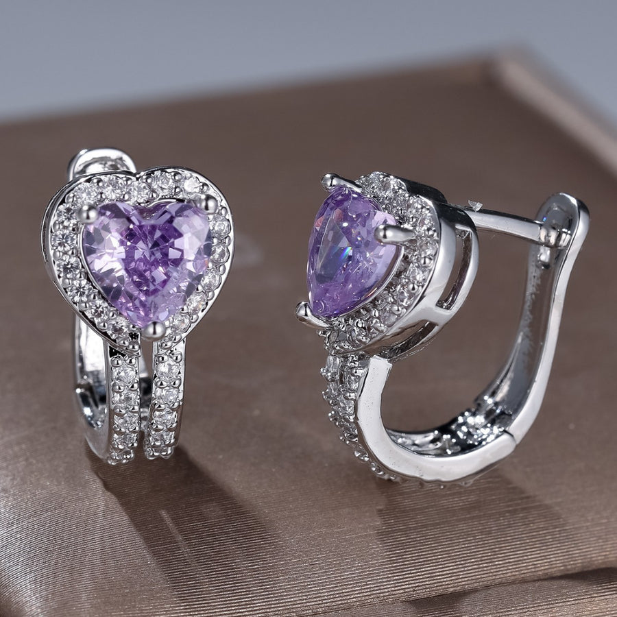 Classic Heart-shaped Hollow-out Ear Clips with Blue Diamonds