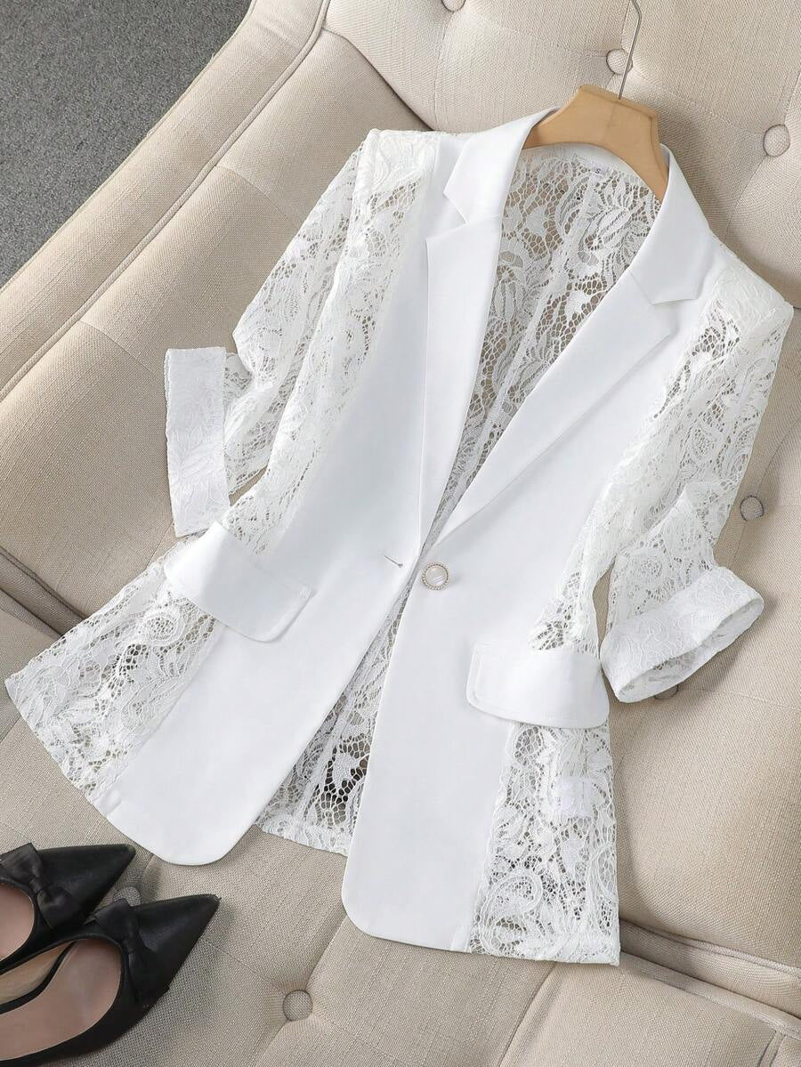 Fashionable Lace-Panel Blazer for Women - Chic Style