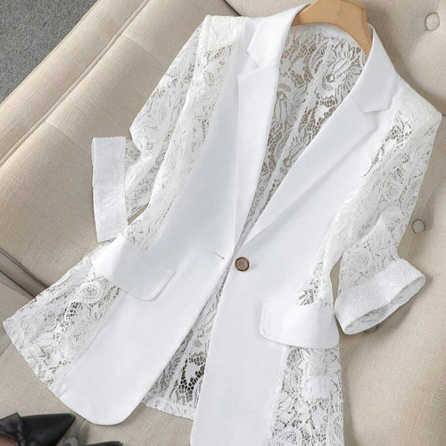 Fashionable Lace-Panel Blazer for Women - Chic Style