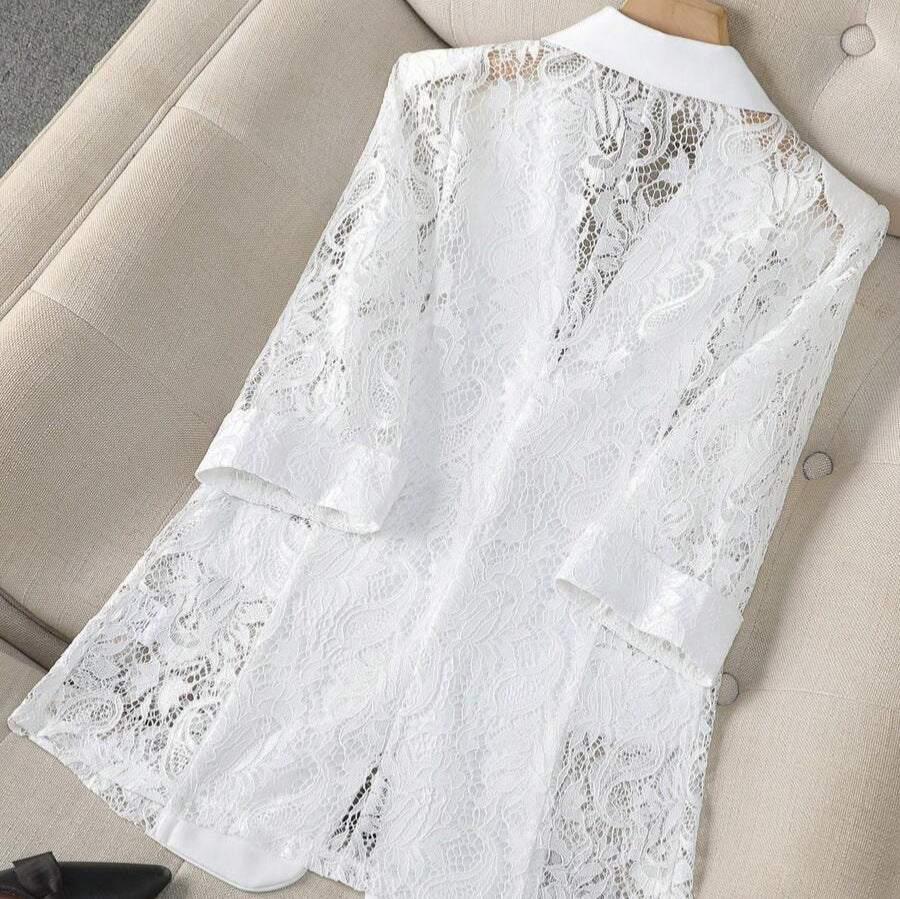 Fashionable Lace-Panel Blazer for Women - Chic Style