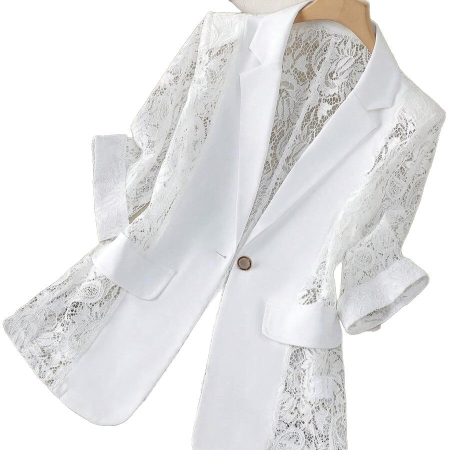 Fashionable Lace-Panel Blazer for Women - Chic Style