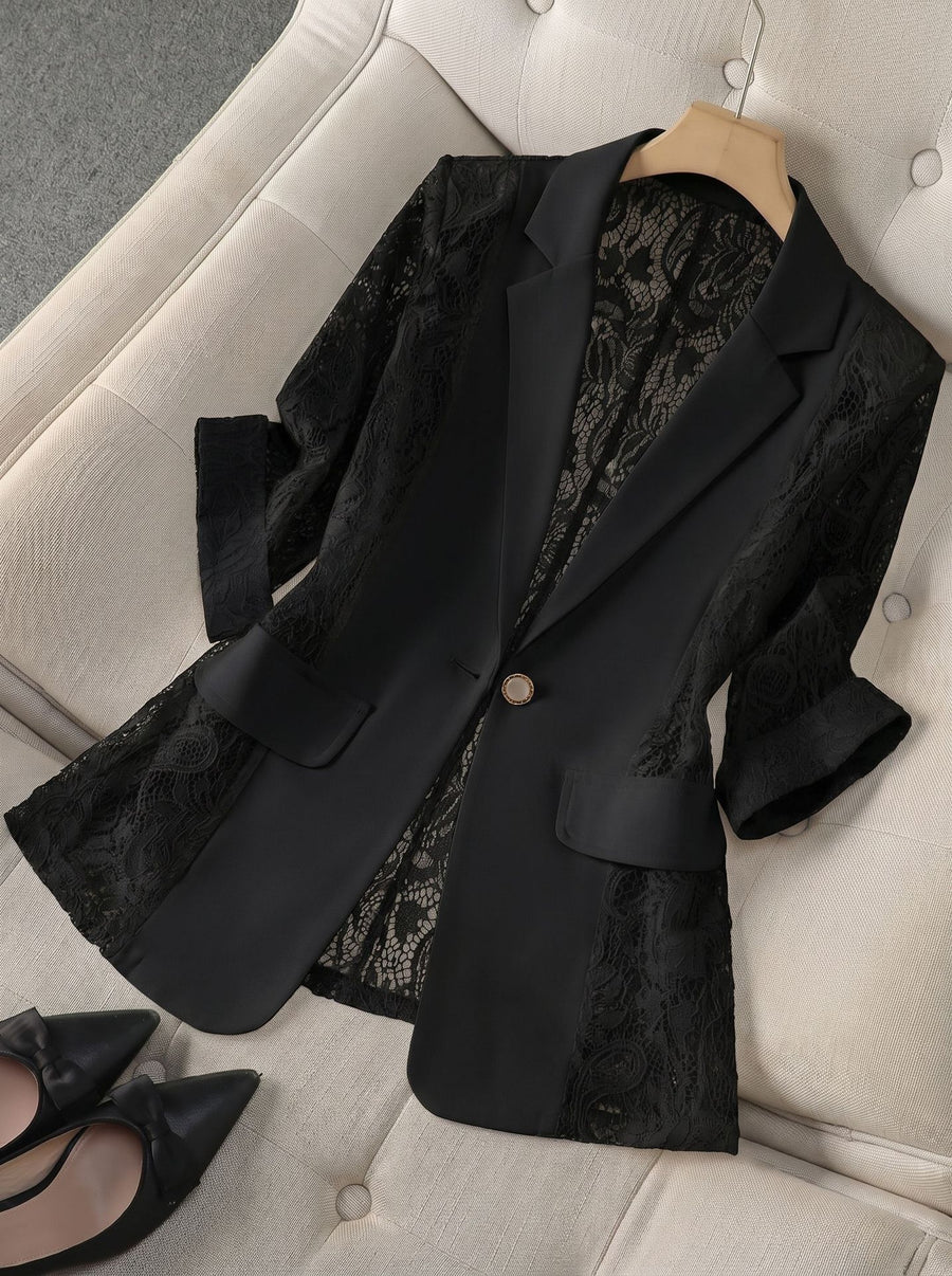 Fashionable Lace-Panel Blazer for Women - Chic Style