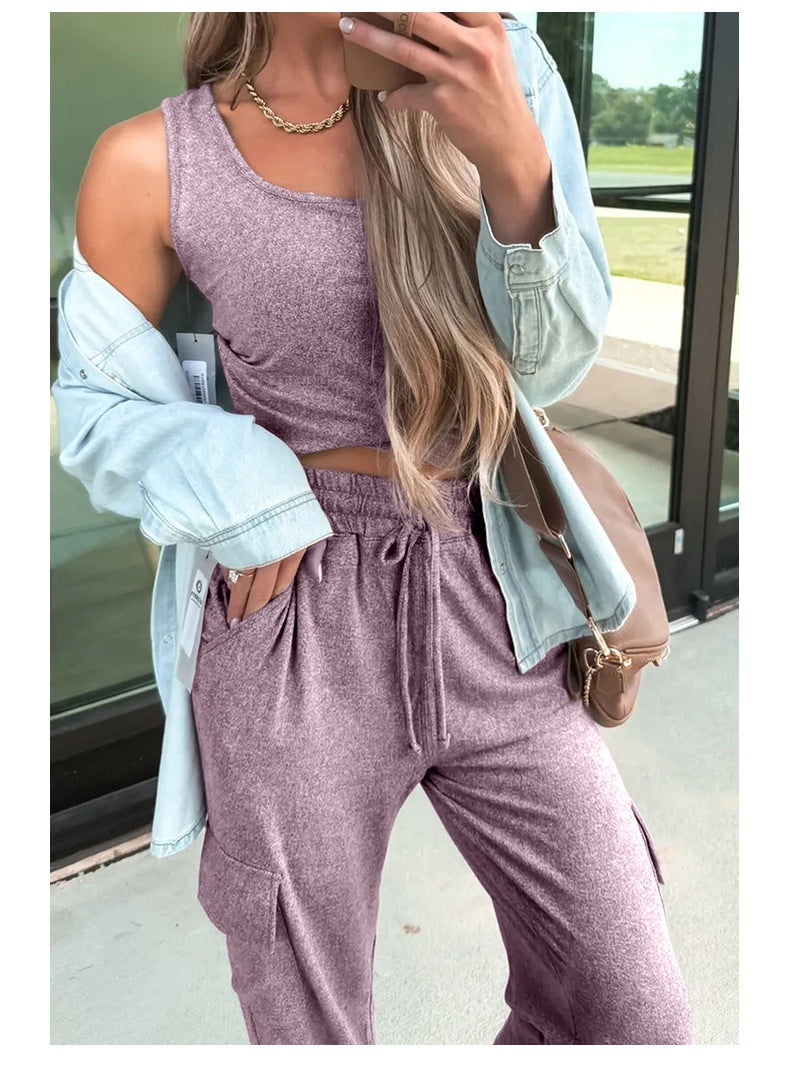 Shiying New Round-neck Solid-color Sleeveless Pants
