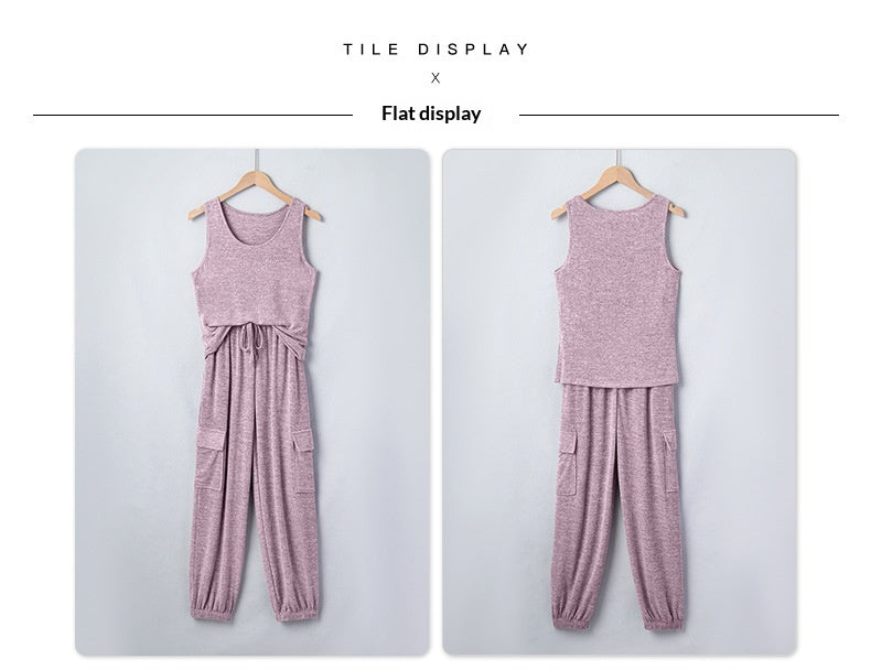 Shiying New Round-neck Solid-color Sleeveless Pants