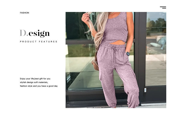 Shiying New Round-neck Solid-color Sleeveless Pants