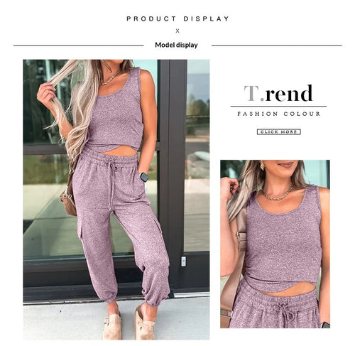 Shiying New Round-neck Solid-color Sleeveless Pants