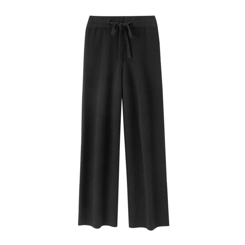 High-Waisted Drapey Wool Knit Wide-Leg Pants for Women