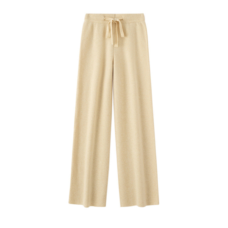 High-Waisted Drapey Wool Knit Wide-Leg Pants for Women