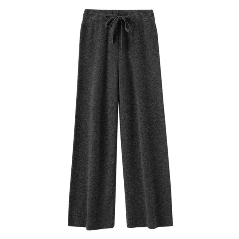 High-Waisted Drapey Wool Knit Wide-Leg Pants for Women