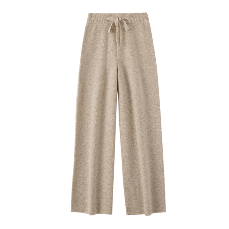 High-Waisted Drapey Wool Knit Wide-Leg Pants for Women