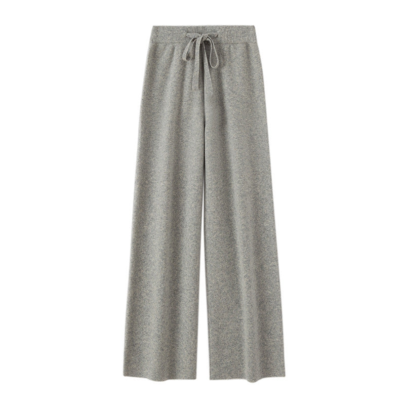 High-Waisted Drapey Wool Knit Wide-Leg Pants for Women