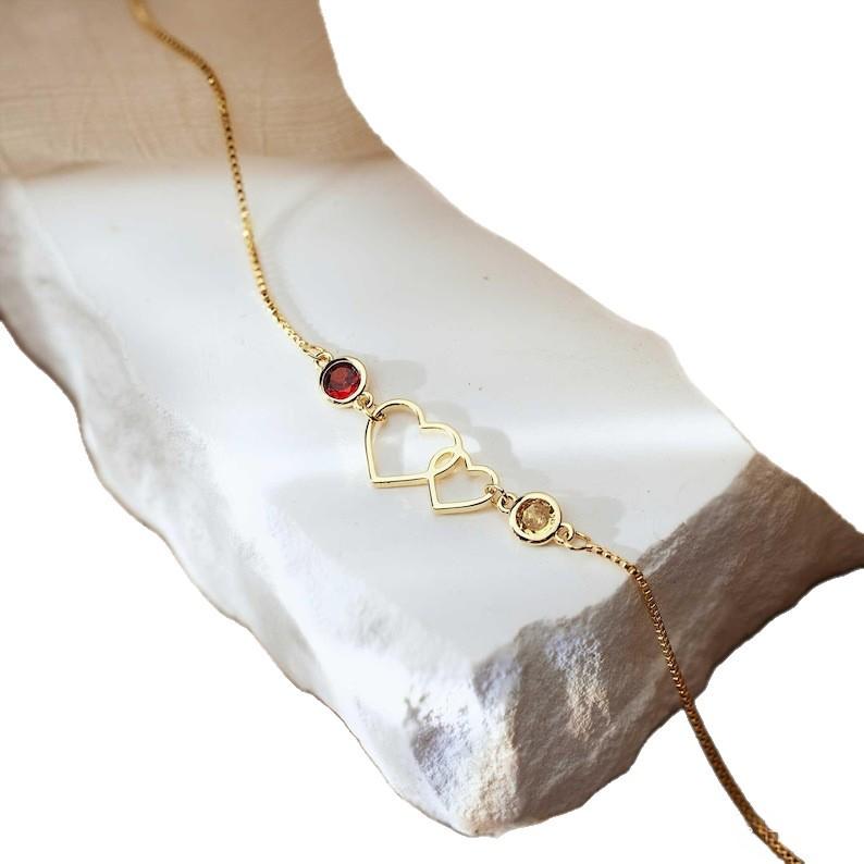 Fashionable Lightly Luxurious Double-heart Tennis Bracelet