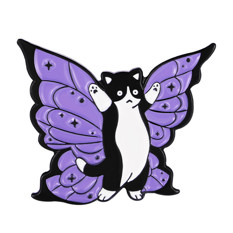 Purple Cat With Butterfly Wings Alloy Brooch - Cute Accessory