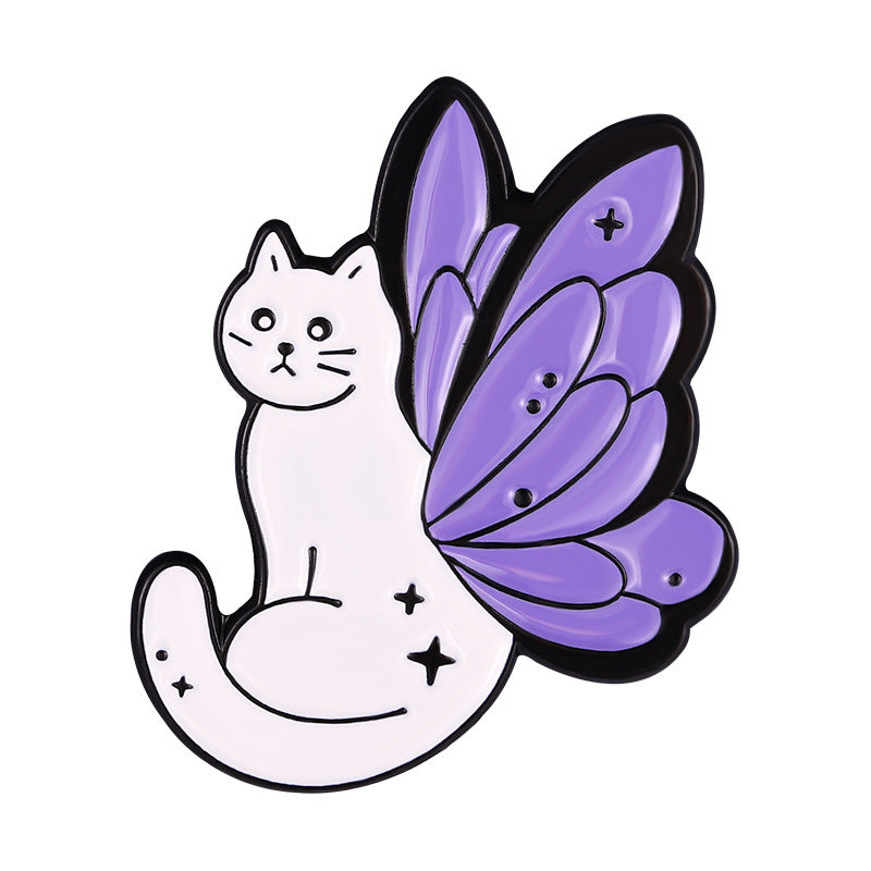 Purple Cat With Butterfly Wings Alloy Brooch - Cute Accessory