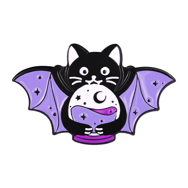 Purple Cat With Butterfly Wings Alloy Brooch - Cute Accessory