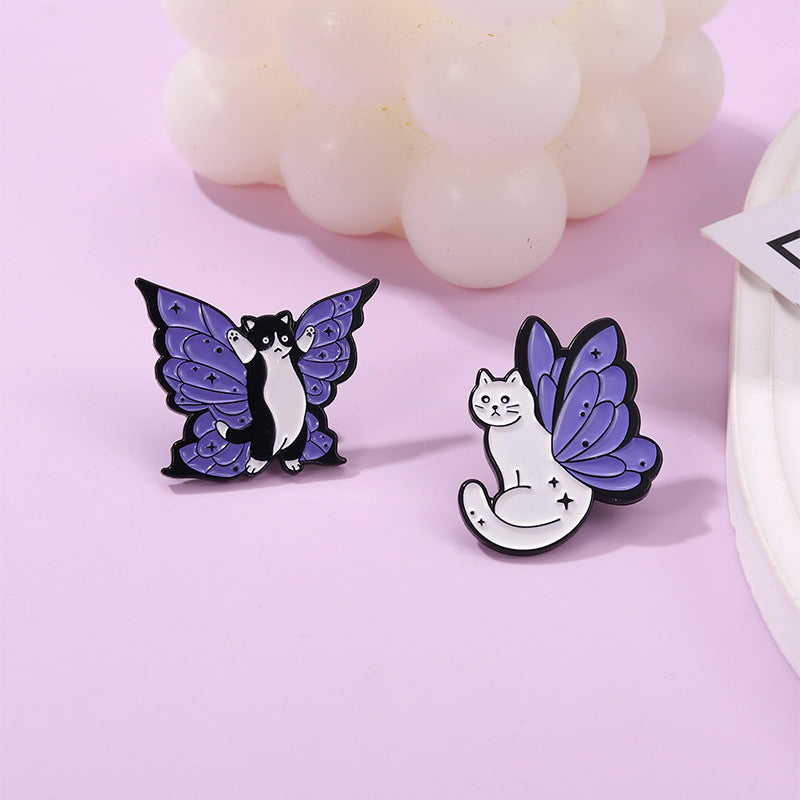 Purple Cat With Butterfly Wings Alloy Brooch - Cute Accessory