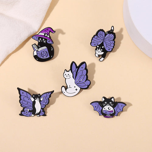 Purple Cat With Butterfly Wings Alloy Brooch - Cute Accessory