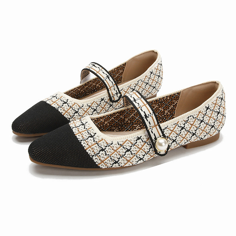 Springautumn Japanese-style Womens Knit Ballet Flats