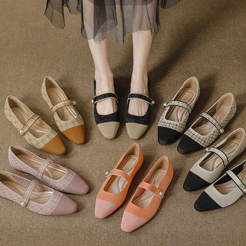 Springautumn Japanese-style Womens Knit Ballet Flats