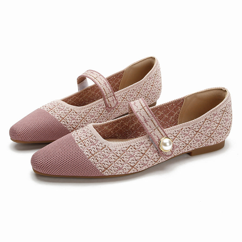 Springautumn Japanese-style Womens Knit Ballet Flats