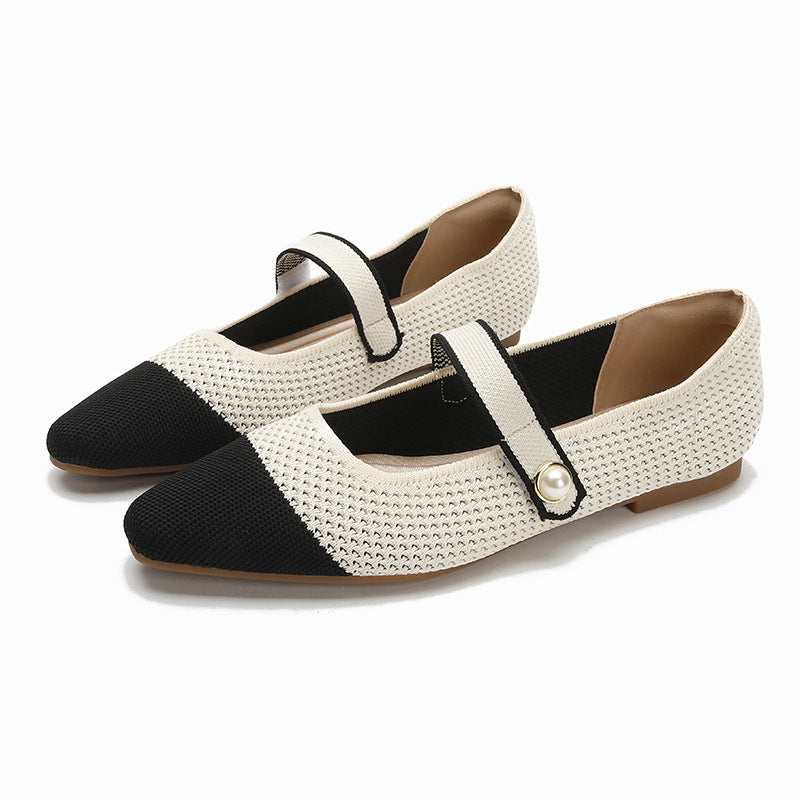 Springautumn Japanese-style Womens Knit Ballet Flats