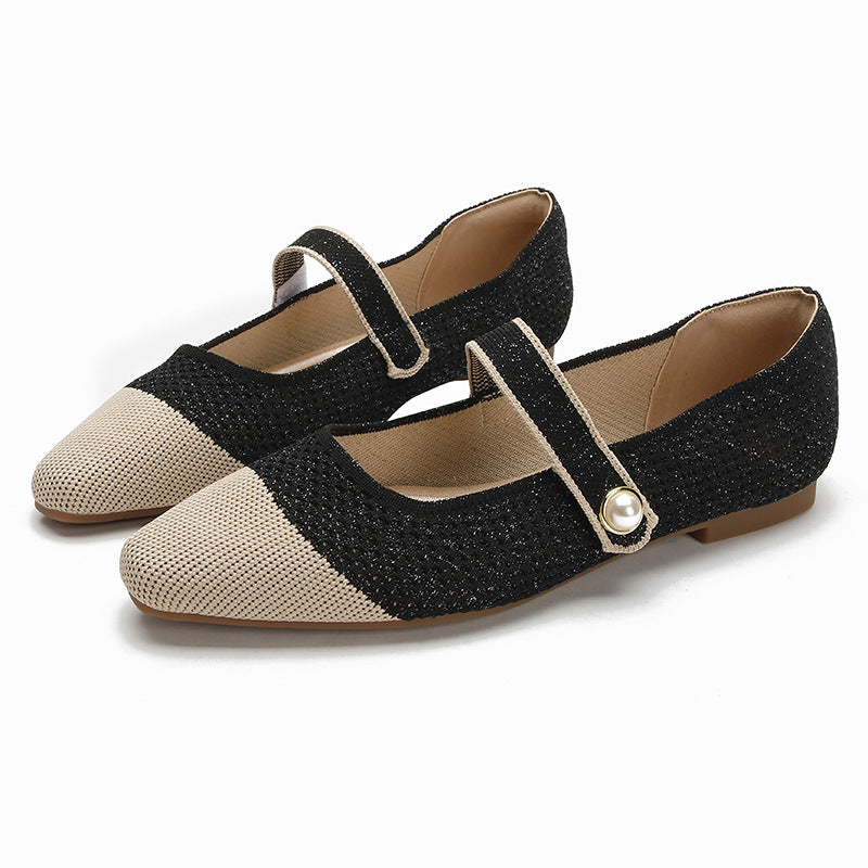 Springautumn Japanese-style Womens Knit Ballet Flats