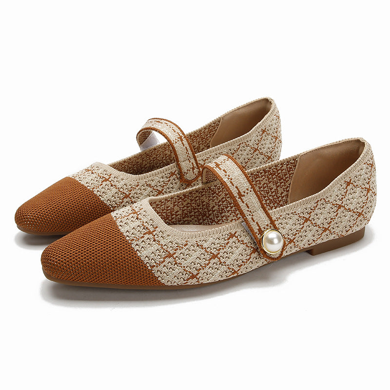 Springautumn Japanese-style Womens Knit Ballet Flats