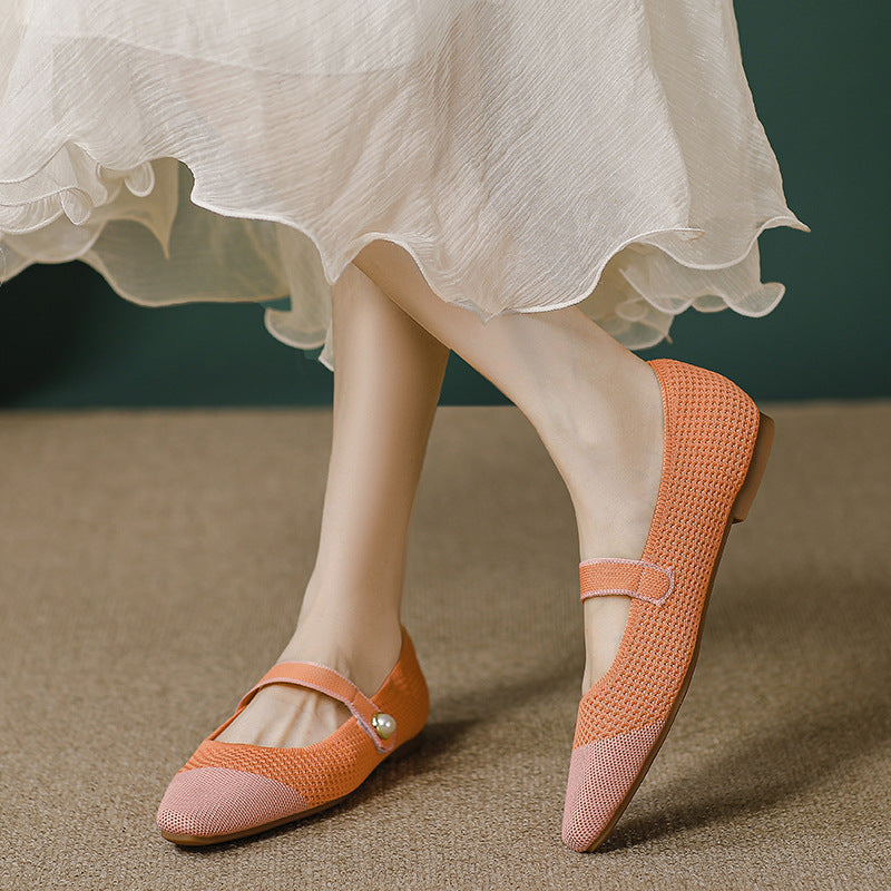 Springautumn Japanese-style Womens Knit Ballet Flats