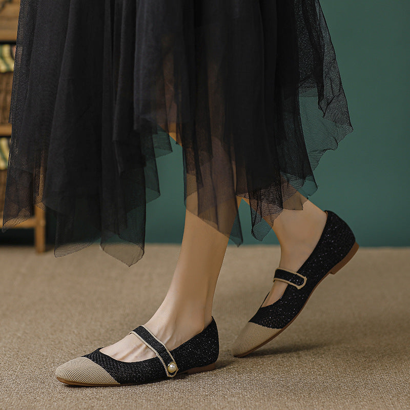 Springautumn Japanese-style Womens Knit Ballet Flats