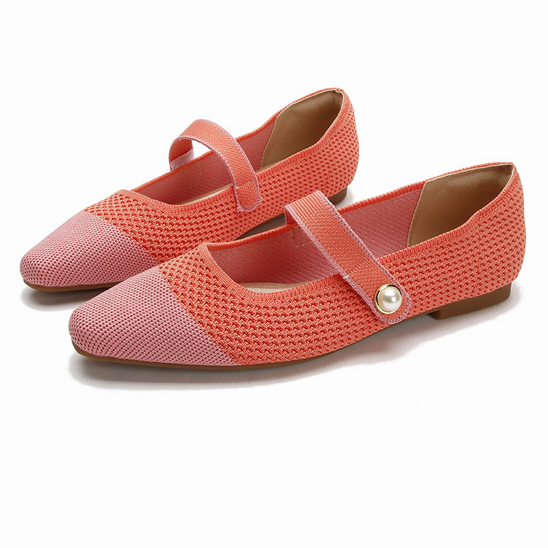 Springautumn Japanese-style Womens Knit Ballet Flats