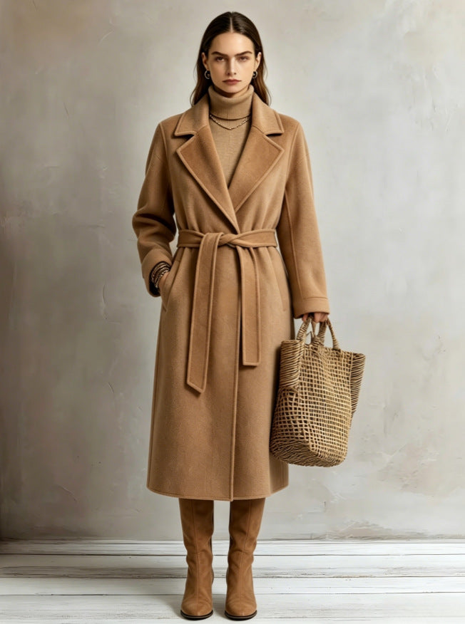 Womens Elegant Long Lapel Coat - Stylish Trench Coat for Casual Wear