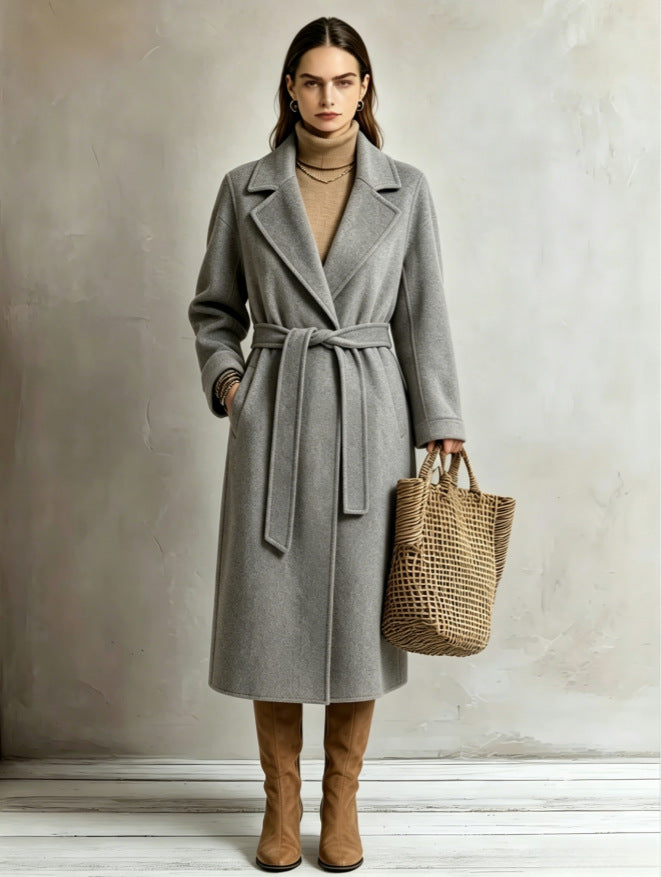Womens Elegant Long Lapel Coat - Stylish Trench Coat for Casual Wear