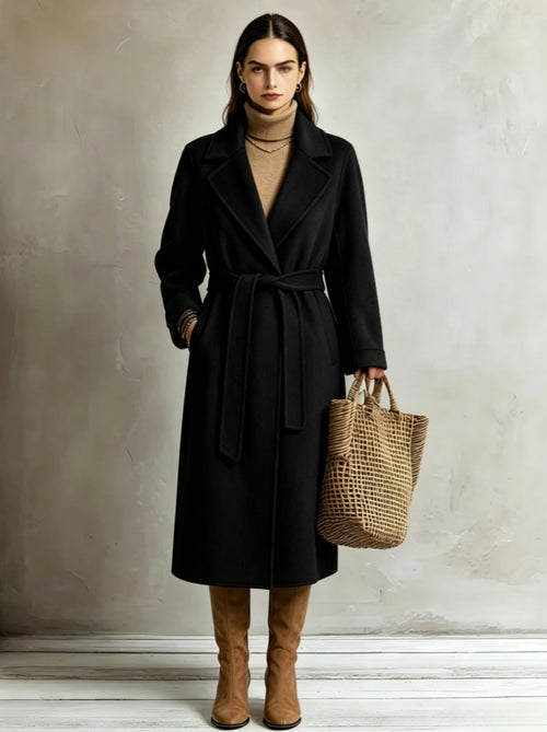 Womens Elegant Long Lapel Coat - Stylish Trench Coat for Casual Wear