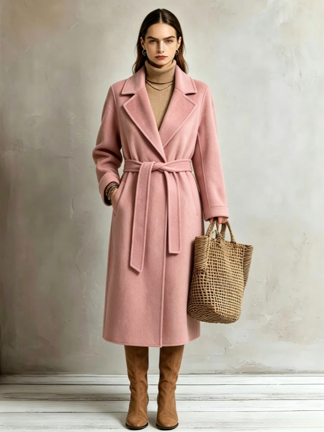 Womens Elegant Long Lapel Coat - Stylish Trench Coat for Casual Wear
