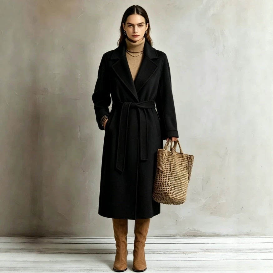 Womens Elegant Long Lapel Coat - Stylish Trench Coat for Casual Wear