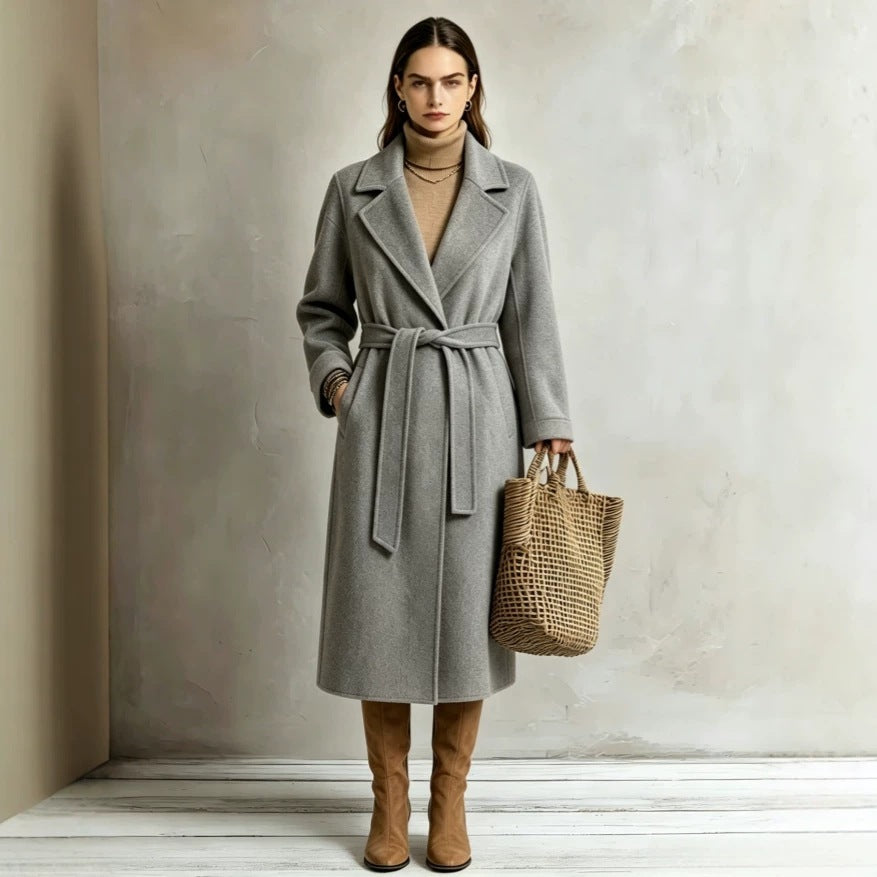 Womens Elegant Long Lapel Coat - Stylish Trench Coat for Casual Wear