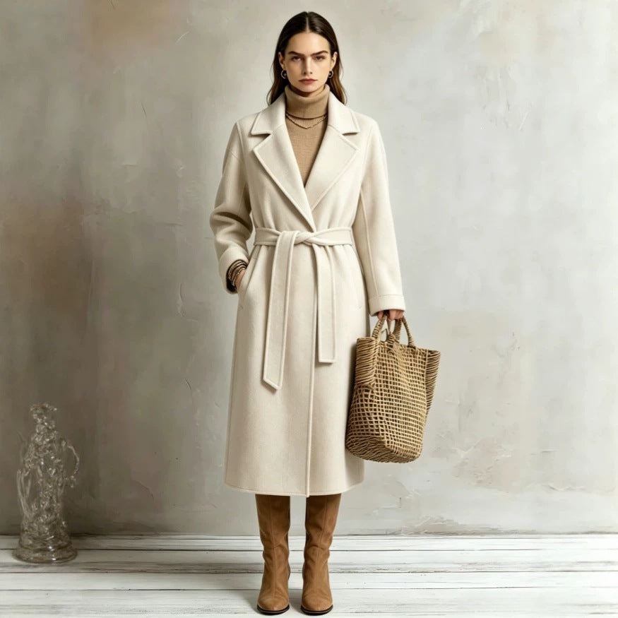 Womens Elegant Long Lapel Coat - Stylish Trench Coat for Casual Wear