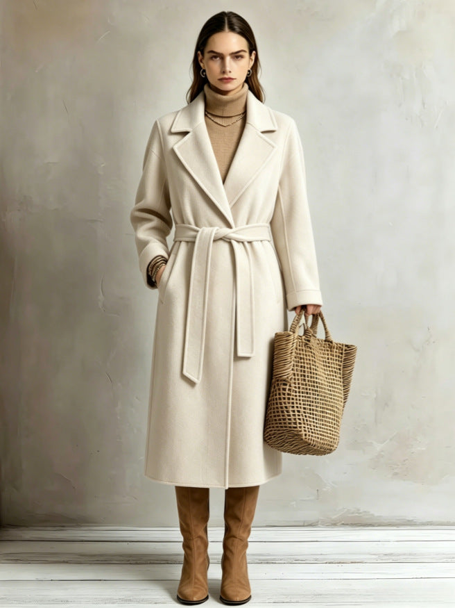 Womens Elegant Long Lapel Coat - Stylish Trench Coat for Casual Wear