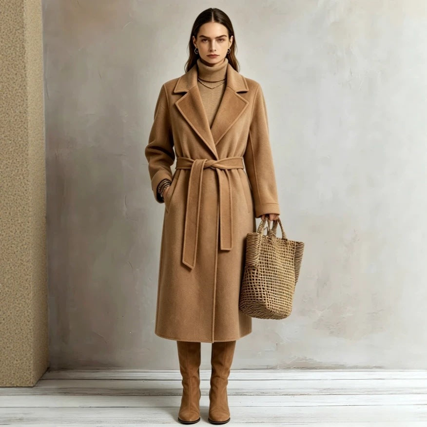 Womens Elegant Long Lapel Coat - Stylish Trench Coat for Casual Wear