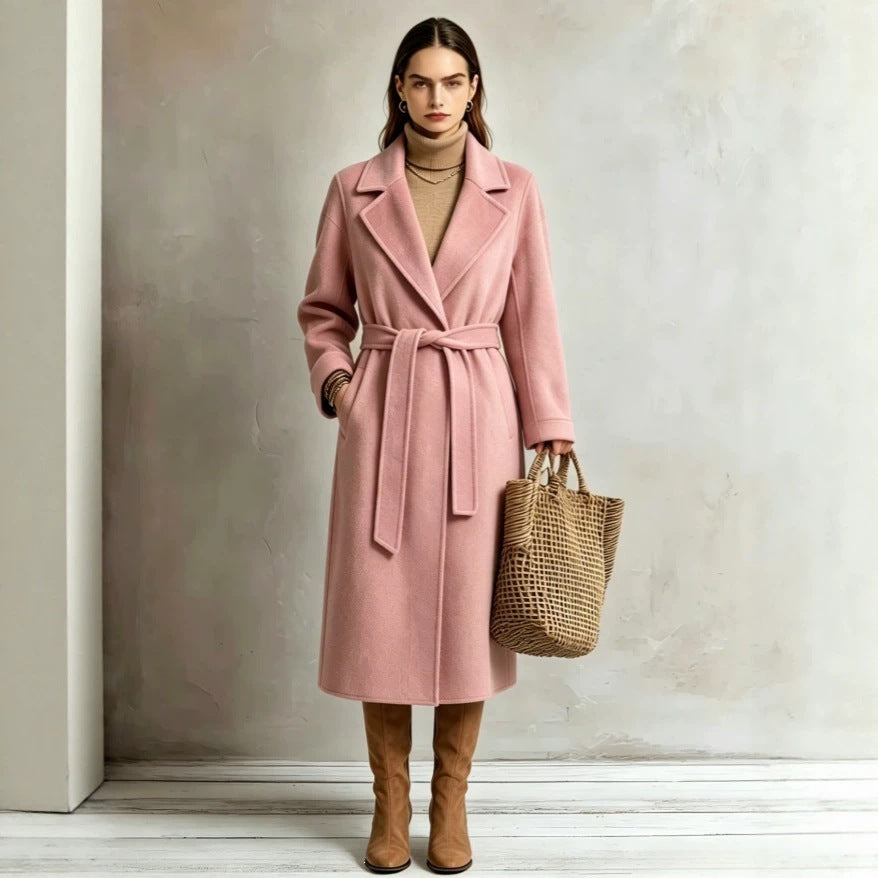 Womens Elegant Long Lapel Coat - Stylish Trench Coat for Casual Wear