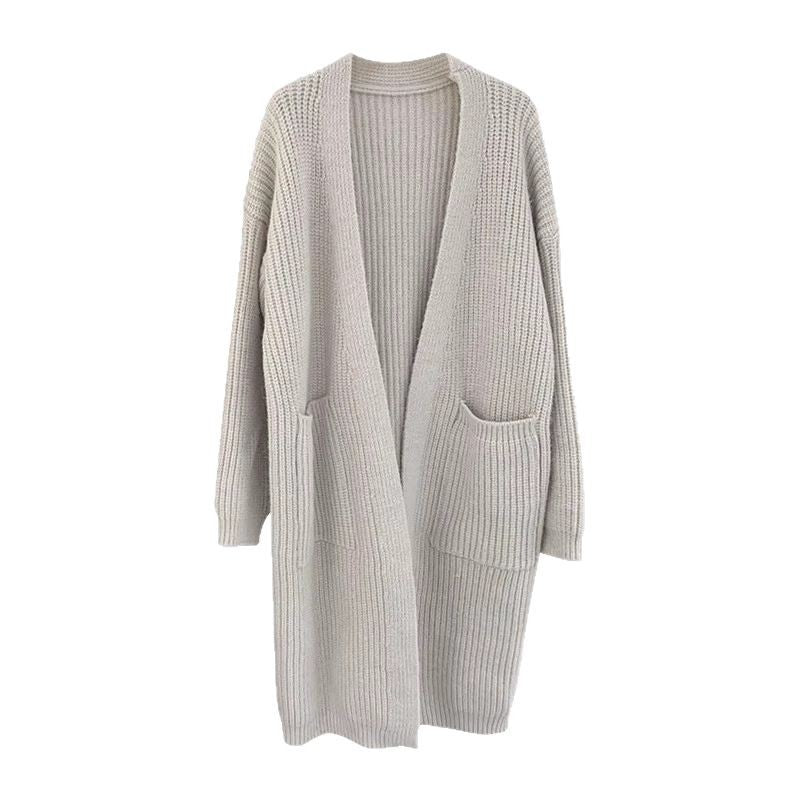 Knitted Cardigan Solid-Color Sweater Women's Trench Coat