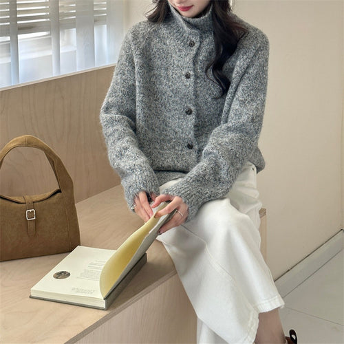 Retro Laid-back Turtleneck Knit Cardigan Sweater Coat