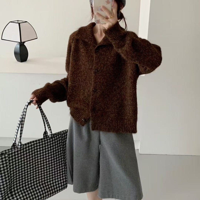 Retro Laid-back Turtleneck Knit Cardigan Sweater Coat