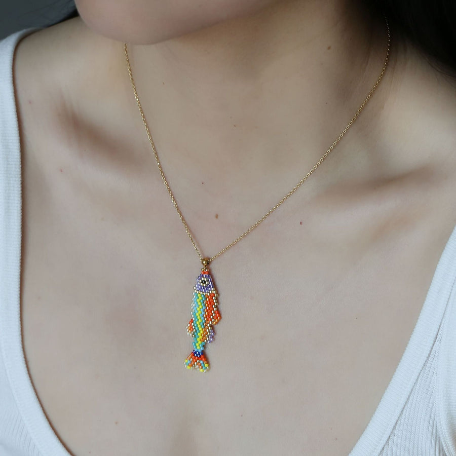 Handwoven Beaded Necklace for Women - Unique Pendant Necklace