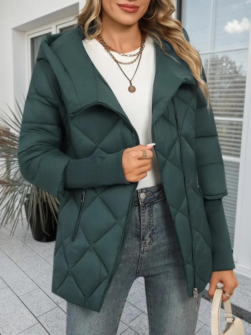 Hooded Zip-up Jacket - Chic Patchwork Design Trench Coat
