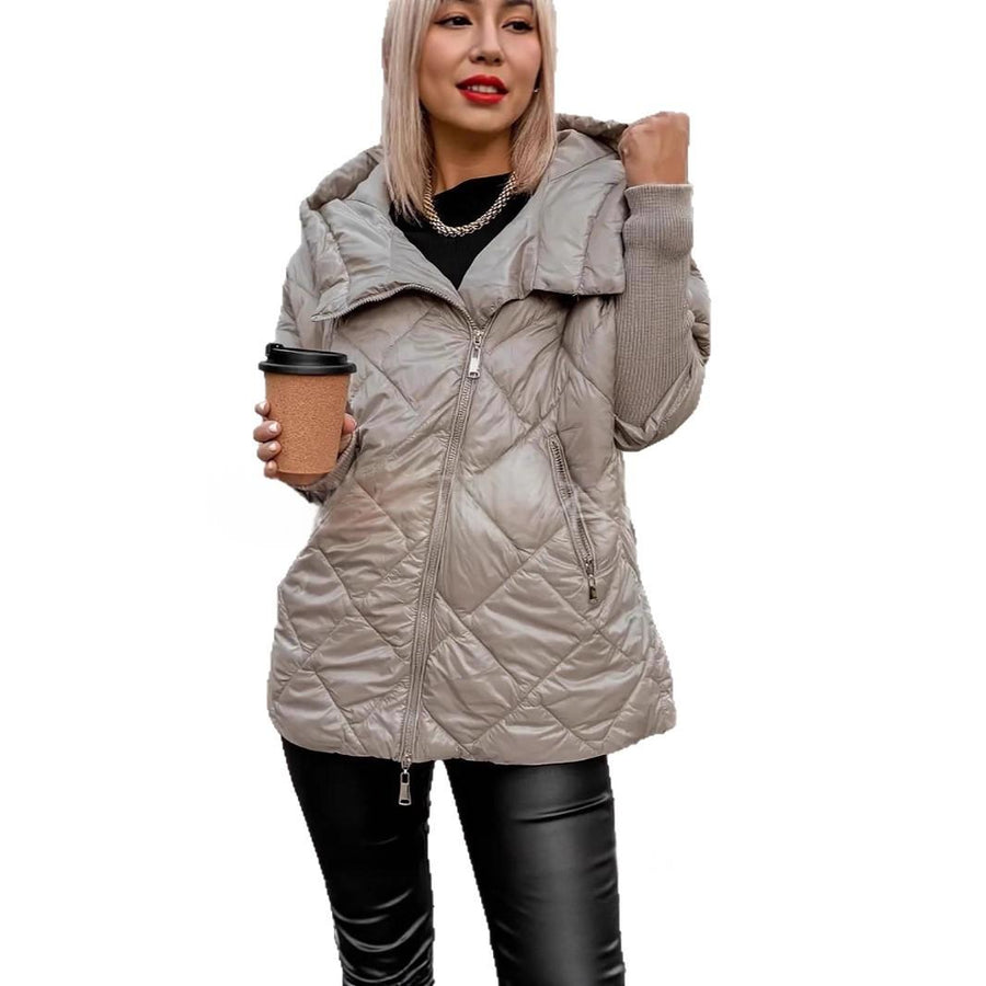 Hooded Zip-up Jacket - Chic Patchwork Design Trench Coat